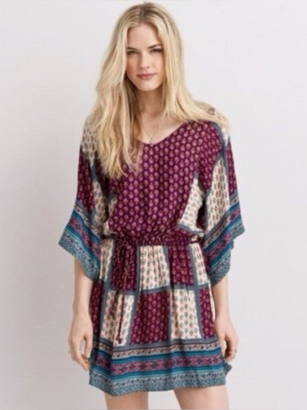 American Eagle Boho patchwork Split-Sleeve Dress